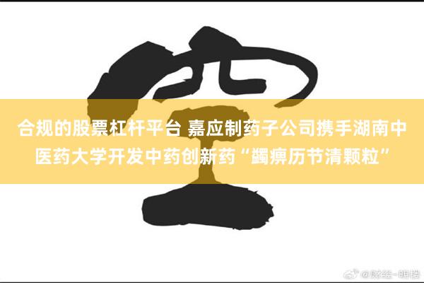 合规的股票杠杆平台 嘉应制药子公司携手湖南中医药大学开发中药创新药“蠲痹历节清颗粒”